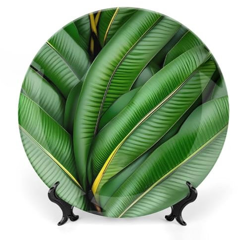 SLKMHFT Assiette décorative en porcelaine anglaise de 20,3 cm avec affichage feuille de bananier verte imprimée assiette décorative en céramique assiettes à dîner assiettes décoratives pour décoration
