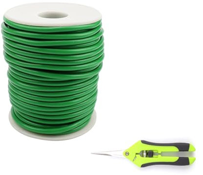 LERANXIN Sostegni per Pomodori Verde Ricoperto, 3,5 mm x 20 m Filo di Ferro per Fioristi in Gomma, Sostegno per Piante in Gomma Verde, con Forbici da Giardino, per Legare Piante, Fiori e Arbusti