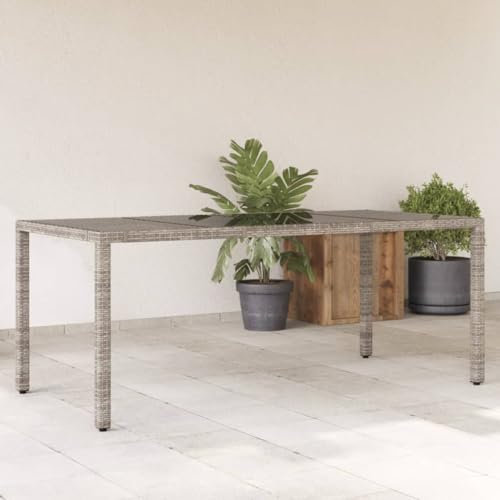 BOWEKAM Home & Garden-Gartentisch mit Glasplatte, grau, 190 x 90 x 75 cm, Poly-Rattan-Möbelwahl