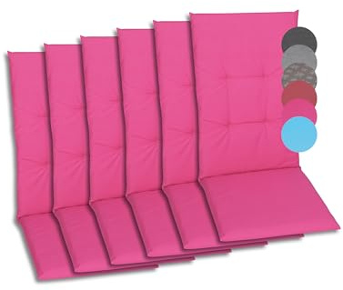 GO-DE Textil Bequeme und attraktive Polsterauflagen für Hochlehner-Gartenstühle (6er-Set, Uni pink, Hochlehner)