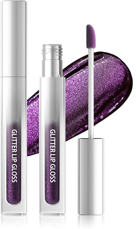 Rossetto glitterato, viola scuro, metallizzato, per donne | Rossetto lucidalabbra glitterato a lunga durata, impermeabile, non appiccicoso, dura 24 ore, altamente pigmentato