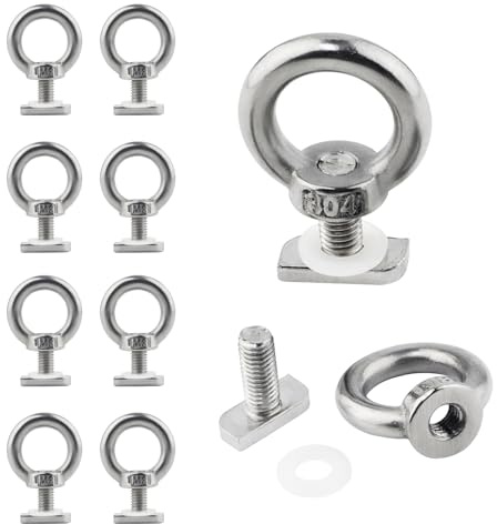 SUKITMISO 8 Stück M8 Ringmutter mit Hammerkopfschraube aus Edelstahl (304) M8 Augenmutter Ösenmutter Ringschrauben Schraubösen Pflanzenhalter Zurrösen für Anhänger Gewächshaus Gurken Rankhilfe