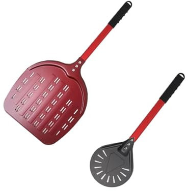 PPQIRU Pelle à Pizza Pelle à Pizza à Manche Long de 12 et 7 Pouces, Palette tournante en Aluminium, Outil de Cuisson perforé, 2 Paquets d'accessoires de Cuisine pour La Cuisson