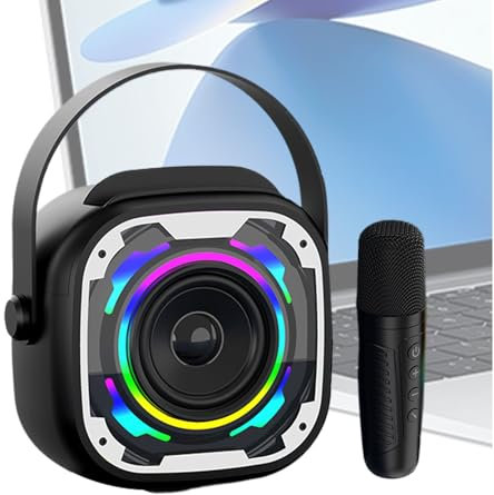 Lunaobrik Haut-Parleur et Microphone pour événements, Microphone et Ensemble d'enceintes, Microphone de fête avec Haut-Parleur, appareils de Chanteur Portables avec poignée et lumières