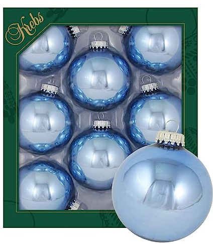 Krebs Glas Lauscha - Weihnachtsdekoration/Christbaumschmuck aus Glas - Unifarbende Kugeln Alpenglanz - Menge: 8 Stück - Farbe: Gletscherblau - Größe: ca. 7 cm