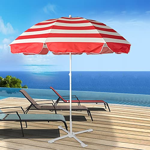 240 cm gestreifter Strandschirm, Sonnenschutz, UV50-Schutz, schützender Sonnenschirm für den Strand, tragbarer Regenschirm für Urlaub und Reisen(Rot)