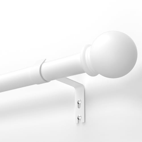 TRAROD Gardinenstange Weiß 81-238cm, Vorhangstange 16 mm Durchmesser, Metall Gardinenstange mit Kugelkopf Enden für Schlafzimmer, Wohnzimmer und Küchen, Weiß Matt