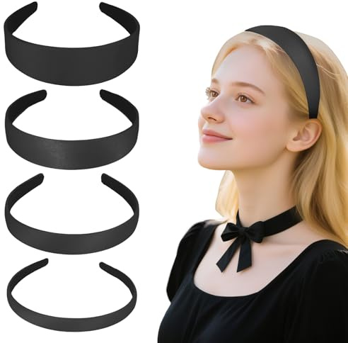 4 Stück Haarreifen Damen Breit, Haarreif mit Klammern Headband Haarreif Damen Hinterkopf Breit, HaarreifenDamen Elegant HaareifenBreite DIY Haar Reifen Haarband Pink 1,5cm, 2cm, 3cm, 4cm (Schwarz)