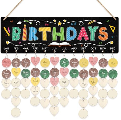 TOARTi Colorful Classroom Birthday Calendar Wall Hanging with Tags, DIY Birthday Tracker Calendar Board (16''x5''), Celebration Memorable Day Reminder Plaque for Classroom Home Office