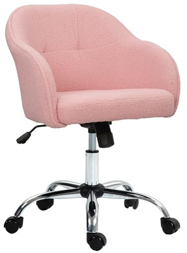 HOMCOM Homeoffice Stuhl Schreibtischstuhl mit Teddysamtoptik Rosa | Höhenverstellbar, Drehstuhl, Schminkstuhl, Bürostuhl, Bis 120 Kg Belastbar, für Arbeitszimmer, Schlafzimmer