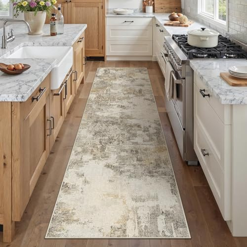 PureCozy Teppichläufer Flur 60x240 cm, Waschbarer Abstraktes Teppich Braun-Grau rutschfest für Wohnzimmer Schlafzimmer Balkon LäUfer KüChe Esszimmer BüRo Flach, Indoor Modern Weicher Kurzflor Carpet