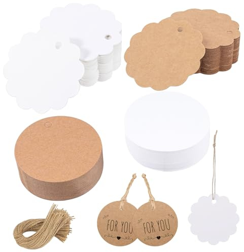 250 Stück Geschenkanhänger, Kraftpapier Etiketten zum Beschriften Anhänger Papier Kärtchen zum Beschriften für Geschenkverpackung Hochzeit Handmade(Braun Weiß)