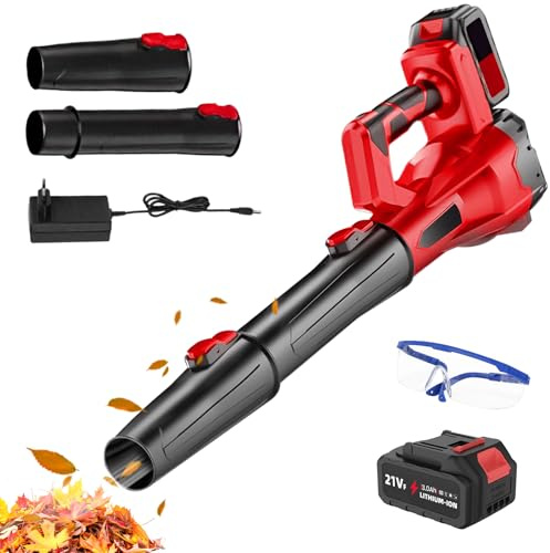 Soplador de batería de 21 V, soplador de hojas inalámbrico con batería y cargador, 6 velocidades, 210 km/h, potente soplador de hojas para jardín, mantenimiento del césped y remoción de nieve (1