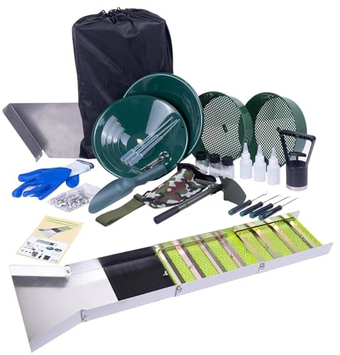 Dpofirs Caja de Sluice de Aleación de Aluminio portátil: Longitud Extendida de 50 Pulgadas para una Recuperación de Oro Eficiente en Ríos y Arroyos, Kit de Prospección Plegable con Pala, Embudo, y
