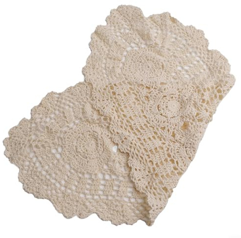 Camino de mesa ovalado vintage blanco, tapete de encaje floral de algodón de ganchillo, 30 x 70 cm, lavable a máquina, mantel de estilo rústico para comedor en casa y cafetería