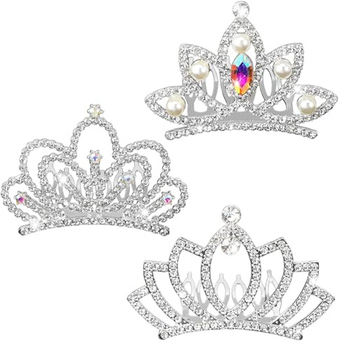 3 Stück Prinzessin Krone Kleine Kronen DamenTiara Mädchen Mini Krone Stirnband Kristall Strass Haarschmuck Hochzeit Braut Tiara für Frauen Geburtstag Hochzeitstorte Prinzessinnenkostüm Weihnachten