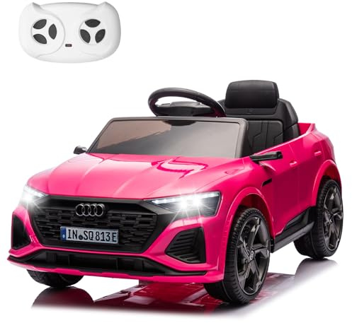 HAUSPROFI Elektro Kinderauto mit Bluetooth 12V Elektrofahrzeug SQ8 E-tron Elektroauto mit Fernbedienung 2,4GHz, Sicherheitsgurt, Musik, Kinderfahrzeug für Kinder 3-6 Jahre, 3-5 km/h, Rosa