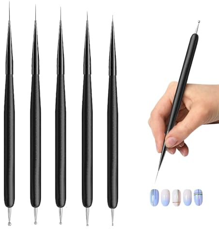5pcs Nail Paint Brushes,Double-End Nail Liner Brushes & Dotting Pen Tools Professional Art Brush,Painting Art Design Brush Set for Long Lines, Thin Details, Fine Drawing Sizes 4/8/12/15/20 mm