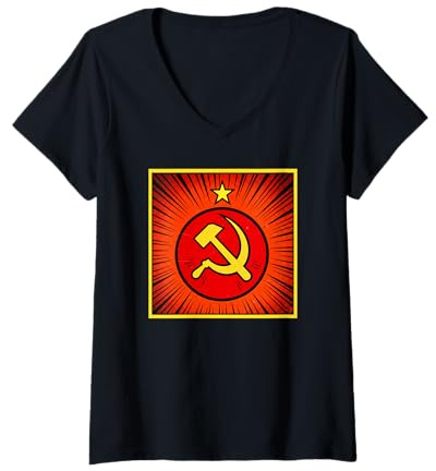 Mujer Versión de cómic soviético de Martillo y Hoz Camiseta Cuello V