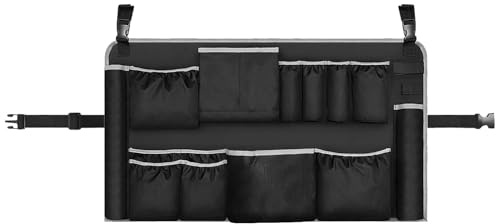 Mumusuki Sac Poubelle pour Poubelle de 91,2 à 155,7 L, Sac de Nettoyage avec Boucle Réglable, Multi-Poches, Support pour Outils de Nettoyage, Poubelle de Conciergerie (Black)