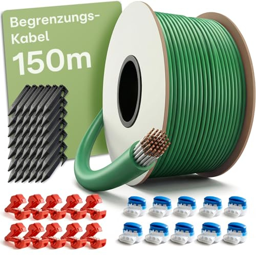 Praknu Kit Filo Perimetrale Robot Tagliaerba (150 m) – Cavo Guida Compatibile – Con 150 m Filo, Picchetti & Connettori Gel – Accessori per Installazione Robot Tosaerba