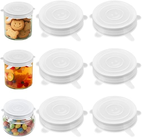 Silicone Stretch Lids Set, 6 Pack Universal 6.5cm Silicone Food Cover for Containers Thicker Reusable Sturdy Covers Tins & Yogurt Pots Lids For Microwave Freezer And Dishwasher Safe BPA-Free