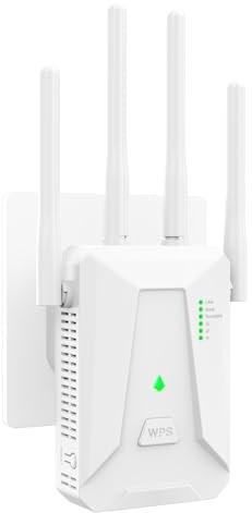 Susmnan Repetidor WiFi Largo Alcance, Amplificador Señal WiFi 2.4 GHz con 4 Antenas, Extender con Puerto Ethernet 300 Mbps, Compatible con Todos los Routers, Botón Repetidor/Router/Ap (Blanco)