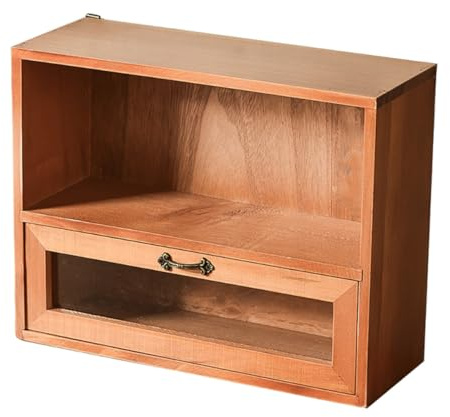 TOGEVAL Organizador de Cosméticos Mantiene Botellas en Posición Vertical Retro de Madera con Cajón, Caja de Almacenamiento y Previene Derrames para Oficina y Dormitorio