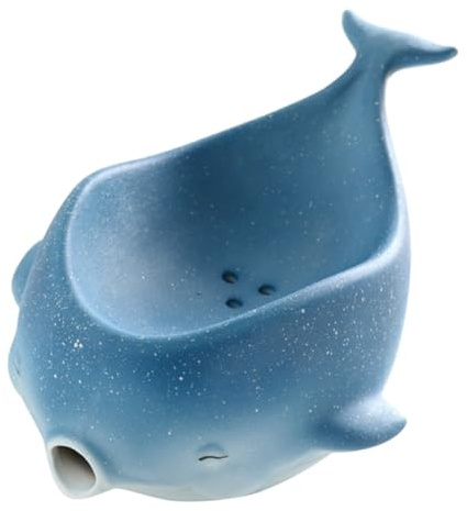 KALLORY Portasapone in Ceramica Forma di Balena Vassoio Autodrenante per Bagno Piattino Porta Saponetta Resistente e Decorativo per Lavandino