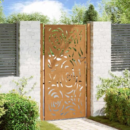 Ziaphsol Gartentor 100x200 cm wetterfester Stahl Flammendesign, abschließbar mit 3 Schlüsseln, Zauntor Pfosten, Sichtschutz, für Einfahrt Grundstücksgrenze