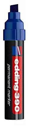 edding 390 permanent markör - blå - 1 penna - tjock fasad spets 4–12 mm - vattentät, snabbtorkande - universell mångsidig markör - för kartong, plast, trä, metall, glas, sten, duk