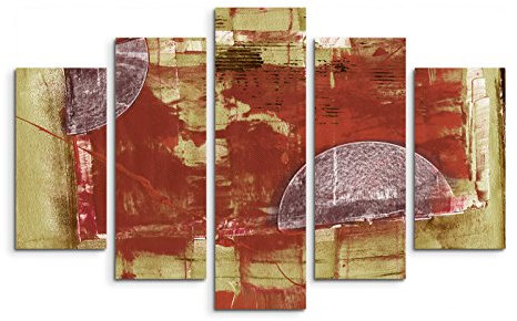 5 teiliges Wandbild auf Leinwand (Gesamt: H: 100cm B: 160cm) Keilrahmenbild Canvas Fotodruck Leinwandbild Leinwanddruck Kunstdruck Wandbild grün rot grau Halbkreise