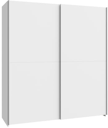 Forte Schach und MATT Kleiderschrank 170, Schrank mit 2 Schwebetüren, Einlegeböden und Kleiderstange, Holzwerkstoff, Weiß Matt, 170,3 cm breit, 190,5 cm hoch, 61,2 cm tief