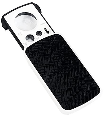 Kurtzy Taschen Lupe mit Licht LED - 30X 60X 90X - Kleine Schwarze Leselupe für Senioren - Leselupe mit Licht Taschenlupe Klappbar für Schmuck, Münzen, Diamanten und Briefmarken