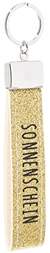 Depesche 4298-028 Schlaufen Schlüsselanhänger aus Filz, mit graviertem Metallabschluss und kultigem Aufdruck, Sonnenschein, golden, ca. 16,8 x 3 x 0,5 cm