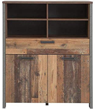 FORTE Clif Kommode mit 2 Türen und 1 Schublade, Holzwerkstoff, Old Wood Vintage/Betonoptik dunkelgrau, 106.7 x 127.9 x 41.6 cm