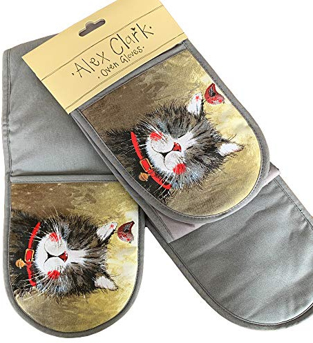 ALEX CLARK KLAUS CAT DOUBLE OVEN GLOVES - 100% Cotton - Baking - Cooking - Kitchen Accessory