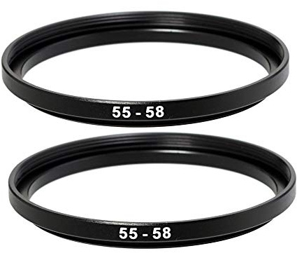 Lot de 2 Anneaux adaptateurs 55-58 mm, Bague de Filtre 55 mm à 58 mm, Bague d'adaptation 55 mm mâle 58 mm Femelle pour Objectif d'appareil Photo Reflex numérique et filtres infrarouges ND UV CPL