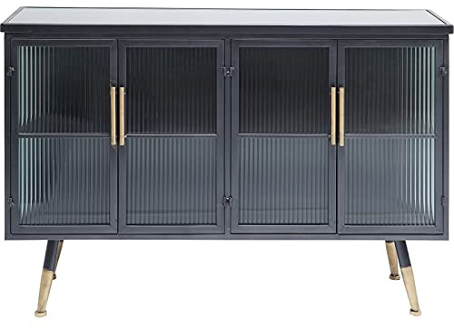 Kare Design Sideboard La Gomera 4 Türen, breite Kommode aus Stahl und Glasfronten, modernes TV-Board mit messingfarbenen Akzenten, weitere Artikel der Serie La Gomera erhältlich (H/B/T) 75x120x35