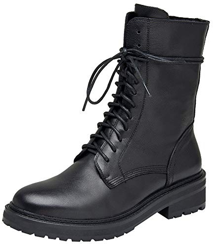 rismart Damen Biker Boots Mid-Calf Leder Stiefeletten mit Reißverschluss Schnürer Combat Boots(Schwarz,39 EU,250mm)