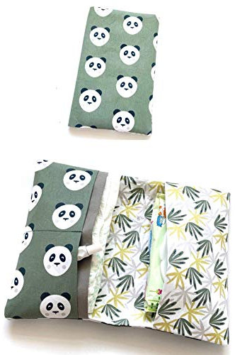 Wickeltasche, Windeltascheto go mit Panda, Blättern, weiss, khaki, grün, schwarz, für 3-4 Windeln und Feuchttücher - handmade - Geschenk zur Geburt - sofort versandfertig