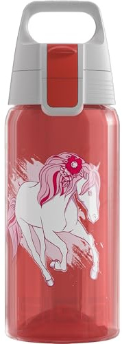 Sigg - Trinkflasche Kinder - Viva One Horse Club - Für Kohlensäurehaltige Getränke Geeignet - Auslaufsicher - Spülmaschinenfest - BPA-frei - Sport & Schule - Rot mit Pferd - 0,5L