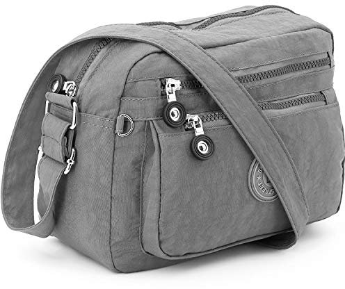 ekavale Kleine Schultertasche aus Wasserabweisendes Nylon – Handtasche für Damen & Mädchen - Crossbody Bag - Leichte Umhängetasche (Grau)