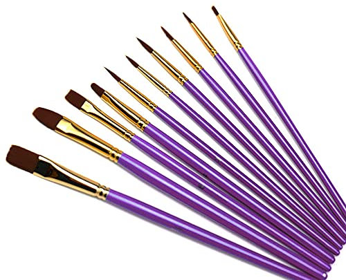 SyiXute 10 Pezzi Pennelli da Pittura,Pennelli per Dipingere di Nylon per Dipingere,Pittura Acrilica,Acquerello,Artista Pennello Set,Porpora