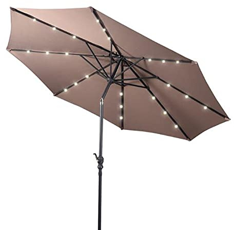 GIANTEX Parasol de Jardin Extérieur 3M, Parasol Inclinable avec 24 Éclairage Solaire LED, 8 Baleines en Métal, Protection UV, Parasol Deporte pour Terrasse, Jardin, Balcon