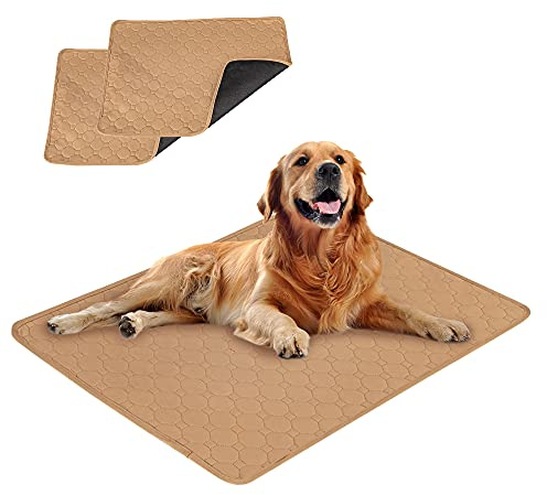 Eastlion Hundunderlägg, tvättbar och återanvändbar träningsmatta, superabsorberande hundmatta, valpdynor lämpliga för hundar och katter (2 stycken 100 x 70 cm) L-beige