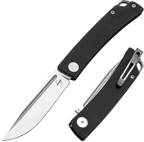 BÖKER PLUS® Celos G10 Schwarz - kleines Taschenmesser mit Clip - Slipjoint 2 Hand Messer mit G10 Griff - modernes Klappmesser mit extra scharfer 440C Stahl Klinge (Black)
