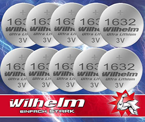 10 x CR1632 CR 1632 WILHELM Lithium Knopfzelle 3V 140 mAh ø16 x 3,2 mm Batterie DL1632