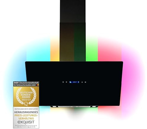 Exquisit® Campana Extractora Cocina, 80Cm, Capacidad de Extracción máx 392 [M³/h], Color Negro, Consumo 31 kWh/año, 3 Niveles de Potencia, Rumorosidad 62 dB(A).