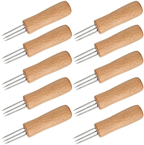 Corn Cob Holders Set of 10 Stainless Steel Corn On The Cob Holders with Wooden Handle Cob Skewers Corn Forks for BBQ Sweetcorn Roasted Meat Fruit
